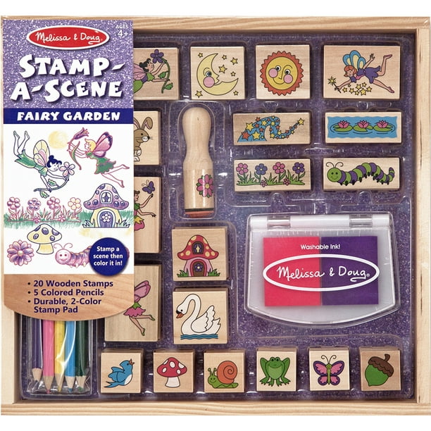 Melissa /& Doug Fairy Garden STAMPS 20 Wooden STAMPS Markers Stamp Pad Set for sale online